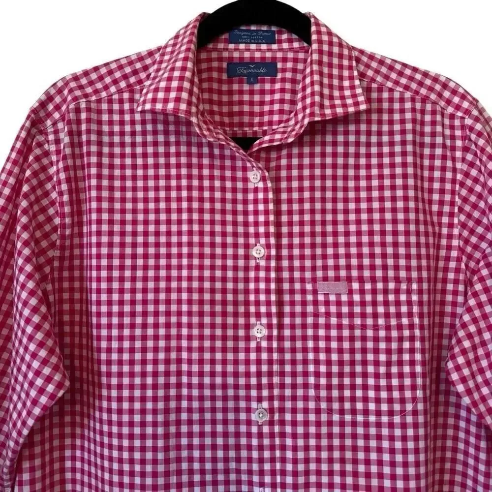 Faconnable Classic Pink & White Checked Long Slv Blouse Sz L